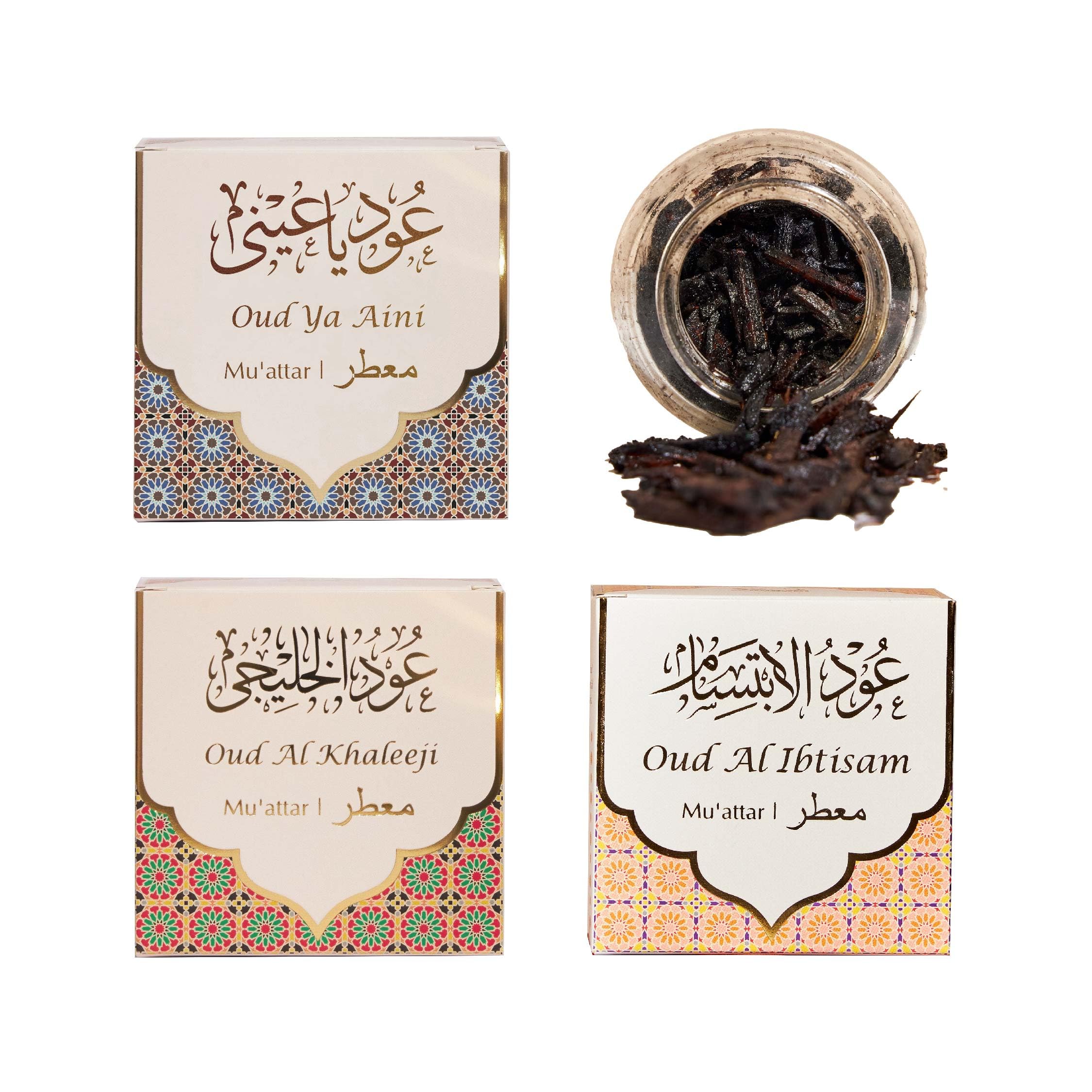 Arabian Oud Muattar Bakhoor by Dukhni | 3 Jars x 40g Arabic Oudh Bakhour Incense | Traditional Aromatic Wood Chips for Dukhni bakhoor burner, electric
