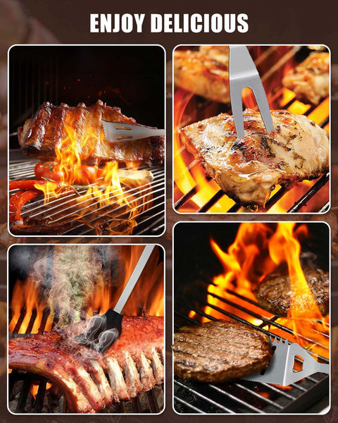 KALAHOL 7-in-1 BBQ Tools Set Extra Thick Stainless Steel Grill Tool Set with Storage Bag, Premium Complete Outdoor BBQ Utensils Set Professional Barbecue Accessories BBQ Kit for Men and Women Gift