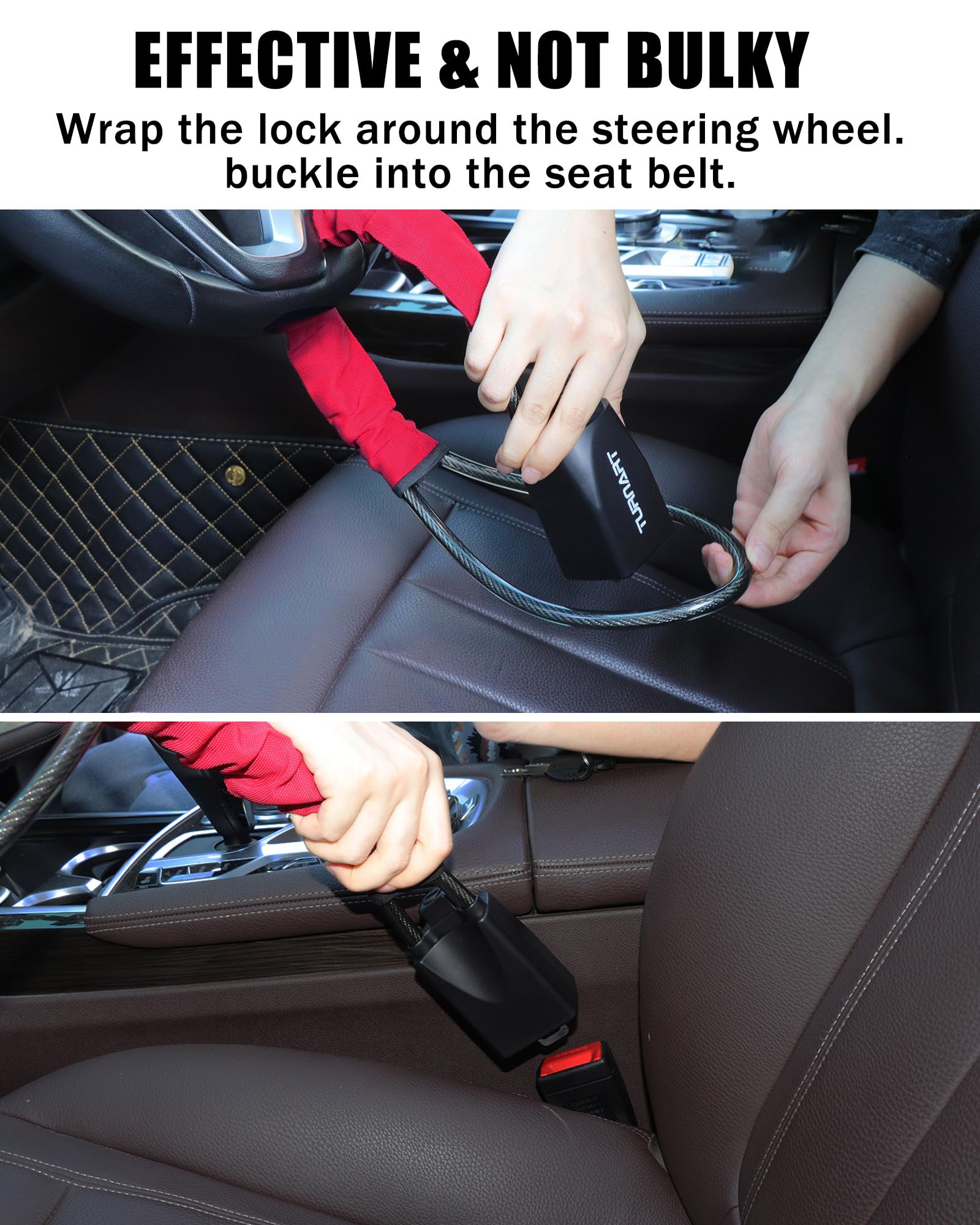 Turnart Steering Wheel Lock Seat Belt Lock Universal Fit Most Vehicles Sturdy Lock for Car Truck SUV Van Security with 3 Keys (Yellow)