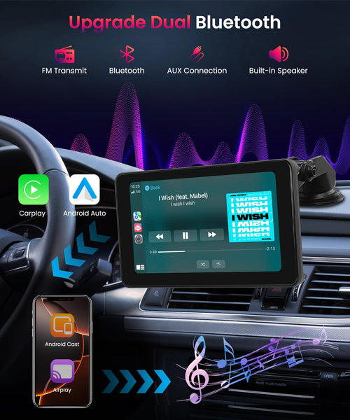 Wireless Carplay Android Auto Screen Portable Car Stereo, Hodozzy 7 Inch HD IPS Touch Screen Car Radio with OTA SuperLink/Mirror Link/Bluetooth/Voice Control/AUX/FM Transmitter+HD Backup Camera