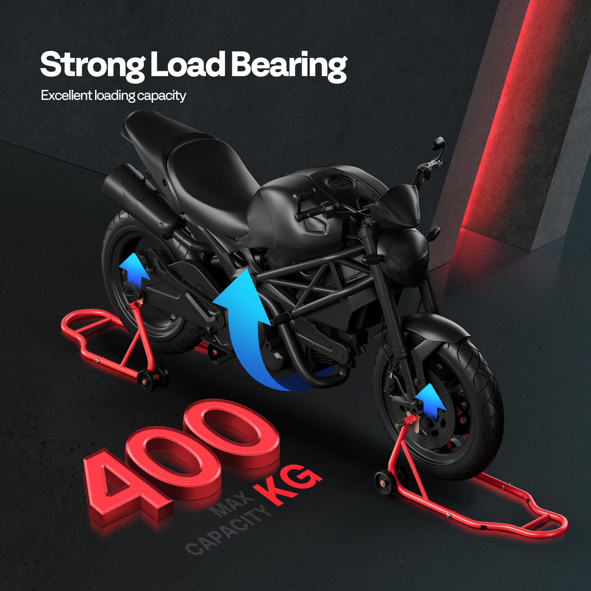 SPECSTAR Motorcycle Paddock Stand Combo 400kg Capacity Front and Rear Wheel Lift with U & L Fork Adjustable Swingarm Spool Stands for Motorbike Garage Repair Use Scissor Stand with 4 Wheels