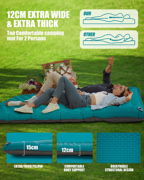 AKSOUL Self Inflating Sleeping Mat for Camping: 8-12CM Thickness Single Camp Mattress, Double Joinable Camping Inflatable Mat