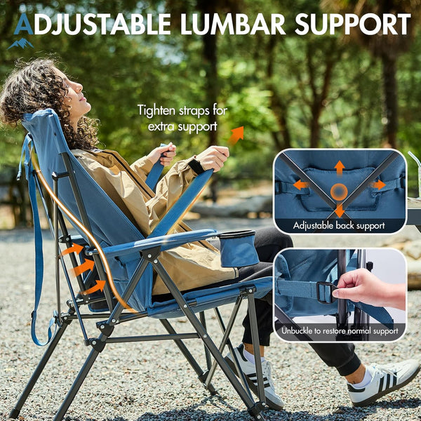 Portal Folding Camping Chair for Adults High Back Heavy Duty 180KG Load Foldable Garden Picnic Festival Collapsible Chair Oversized Hard Armrests Mesh Back Portable for Fishing Beach Patio