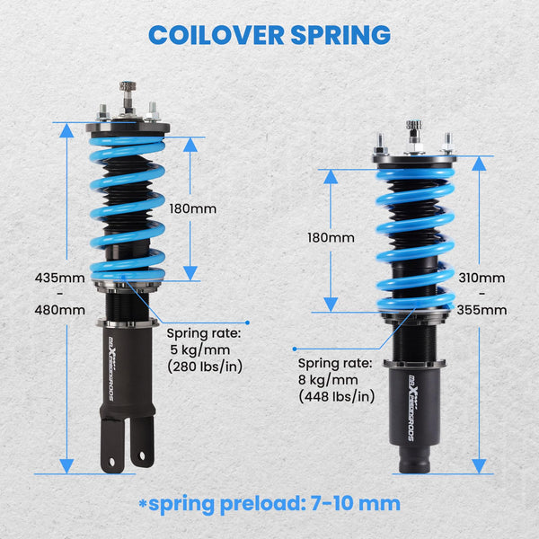 maXpeedingrods Coilovers for Honda Civic 1988-2000, for Honda CRX del Sol 1992-1995, for Acura Integra 1990-2001, 24 Levels Damper Adjustable Struts, Height Adjustable T6 Upgraded Lowering Kit