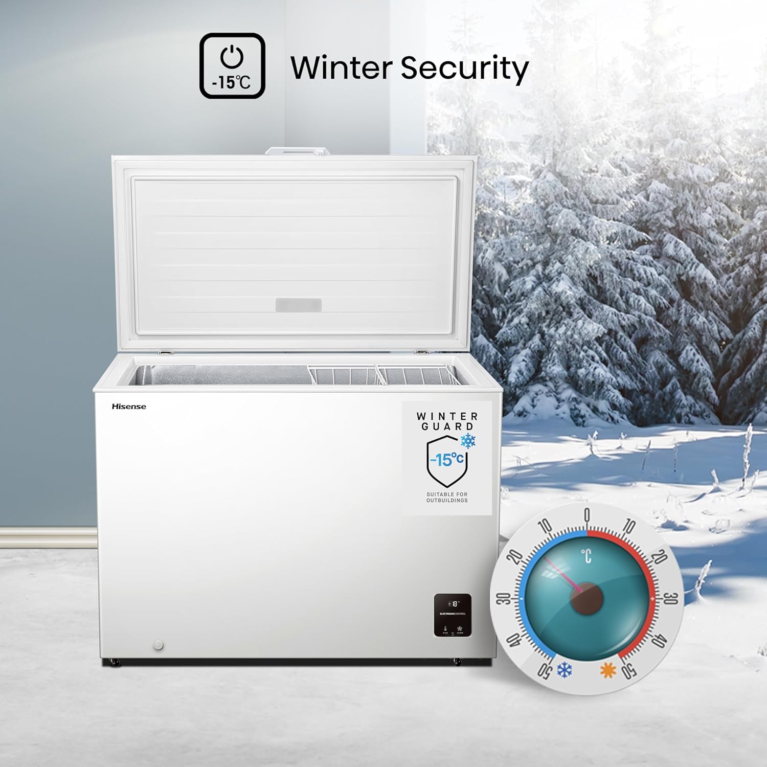 Hisense FC386D4AWLE 297Litres Freestanding Chest Freezer, 4 Star Freezer Rating, E Rated in White