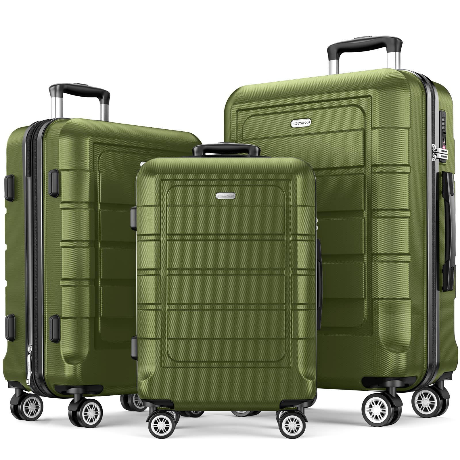 SHOWKOO Suitcase Large 28-Inch Expandable PC+ABS Hard Shell Travel Luggage Lightweight Durable High Capacity with Double Spinner Wheels TSA Lock, 28" Green