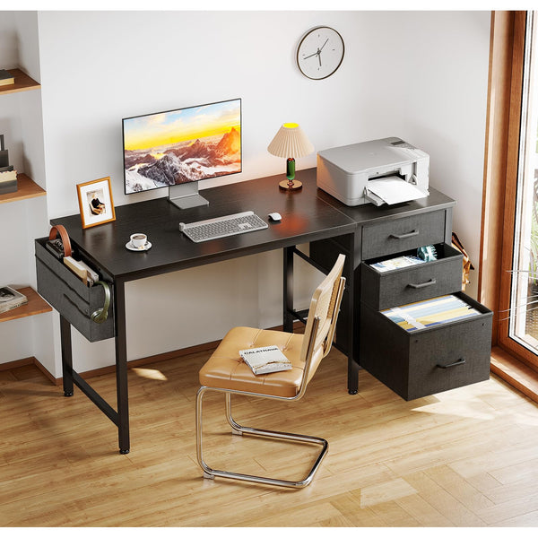Coleshome Computer Desk with Drawers, 120×48cm Office Desk with Storage, Reversible Small White Desks for Home Office