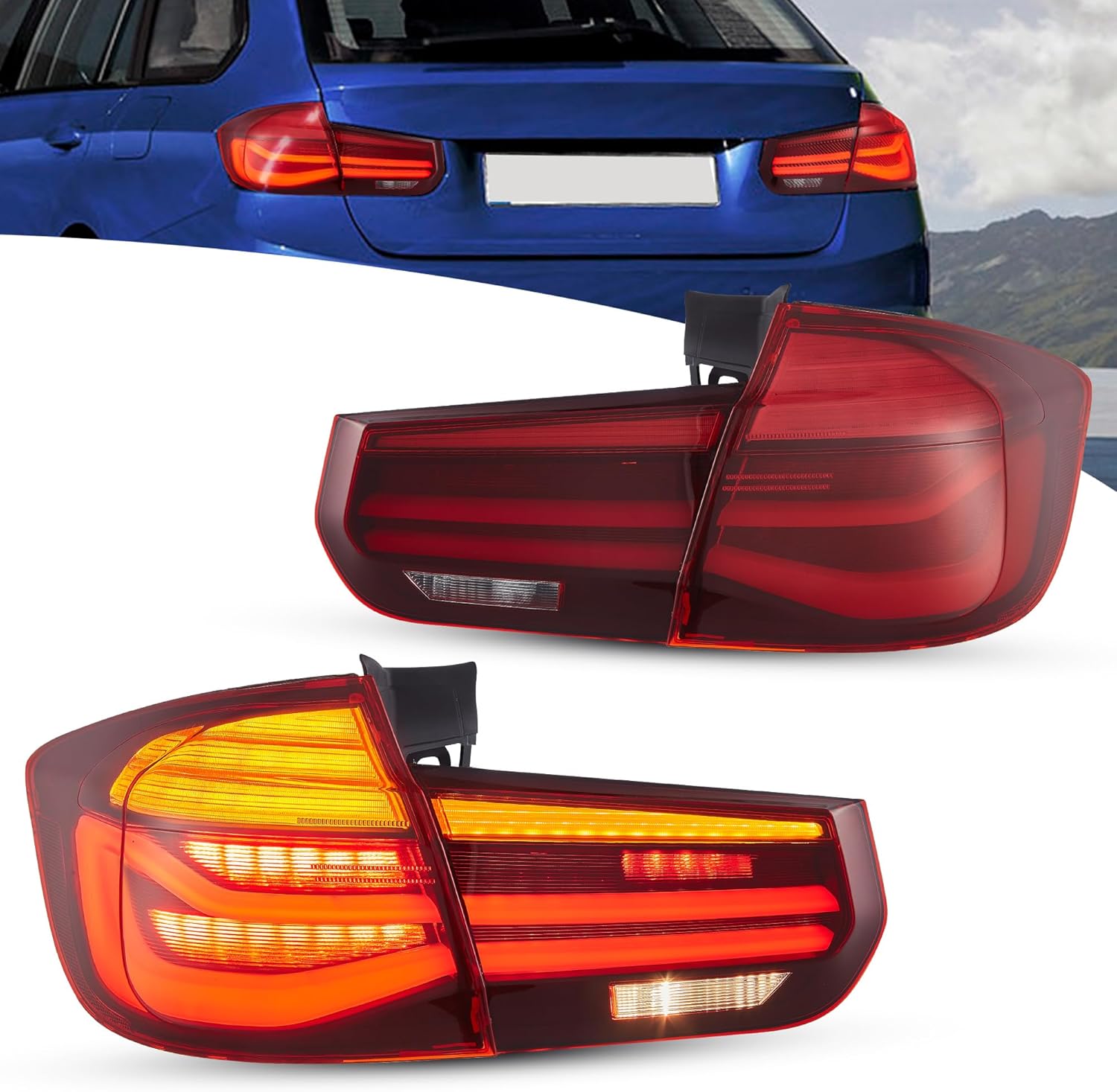 VLAND LED Rear Lights compatible with 3 Series Touring F31 2012-2018, w/Sequential Indicator, Driver & Passenger Side - Smoked