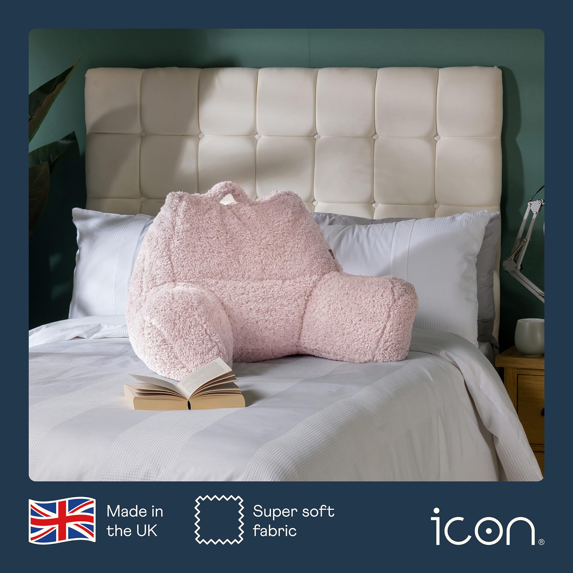 icon Teddy Bear Fluffy Fleece Cuddle Cushion, Dusk Pink, Reading Pillow, Back Support Cushion, Back Support Pillow for Bed with filling included,