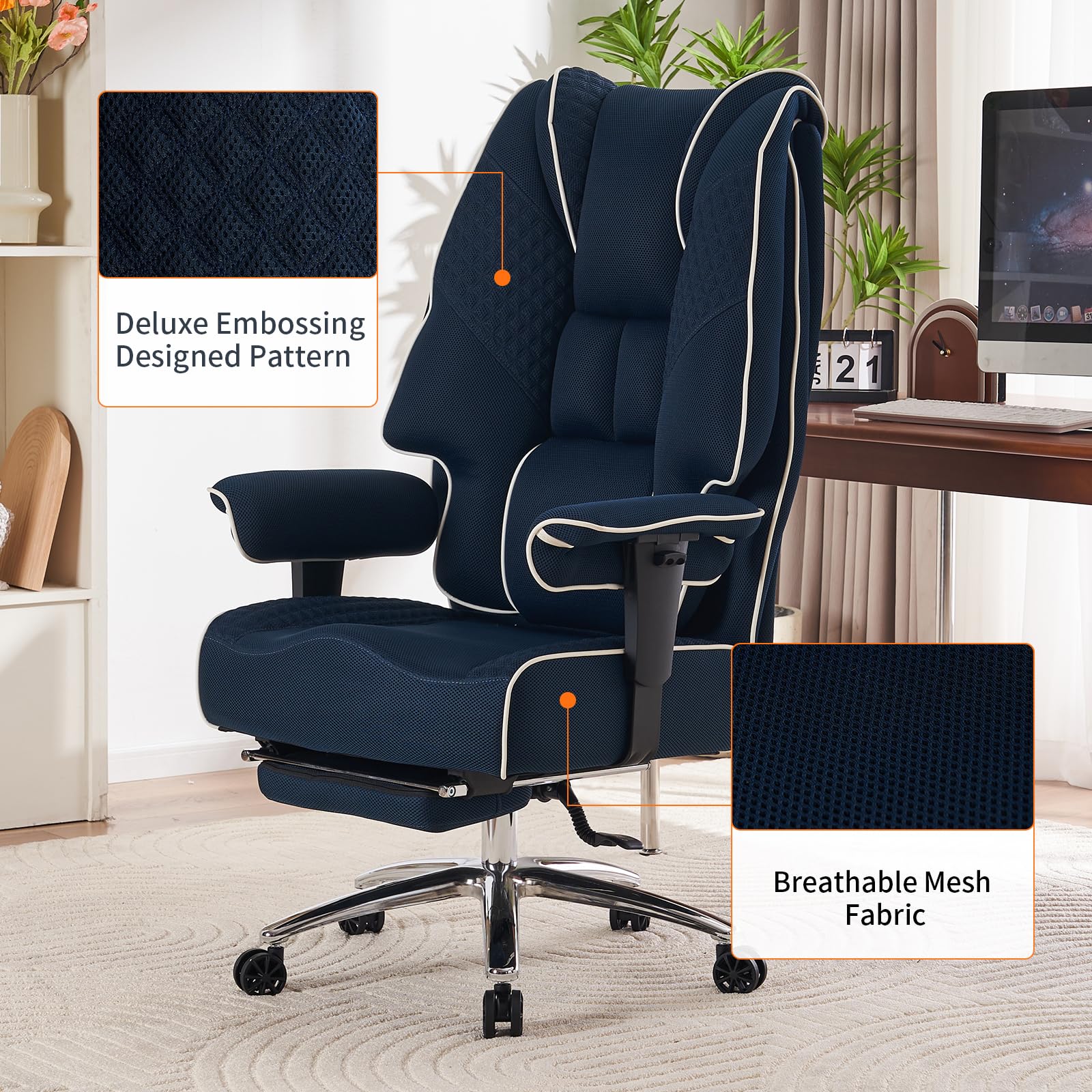 EXCEBET Ergonomic Office Chair – High Back PU Leather Executive Desk Chair with Adjustable Armrests, Swivel Computer Chair for Home/Office, Heavy Duty Support up to 400 lbs