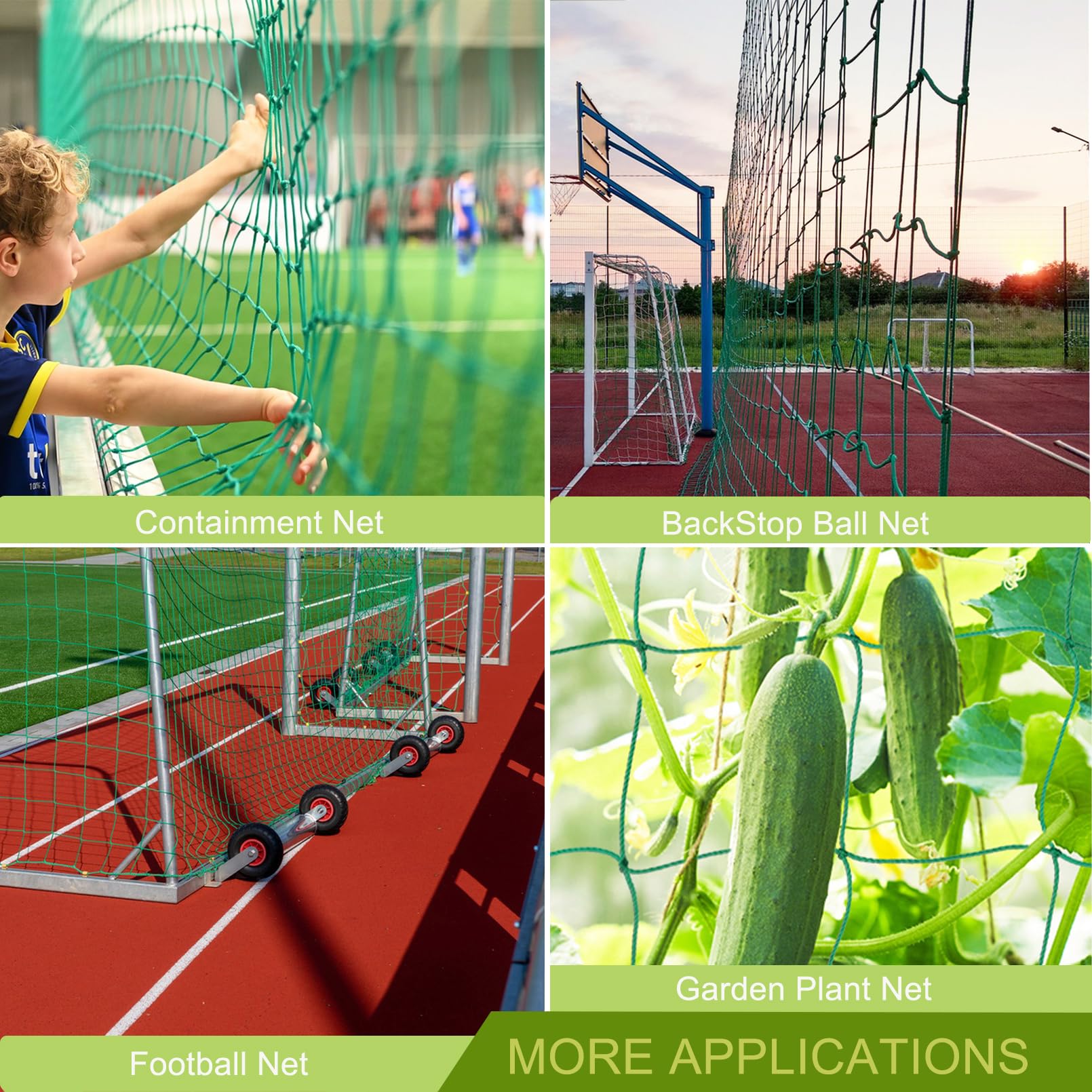 Aoneky Soccer Backstop Net 10x10ft/ 10x20ft/10x30ft, 4'' Square Mesh, 0.1'' Heavy Duty PE Cord - Soccer Football Containment Net Stop Ball Going over