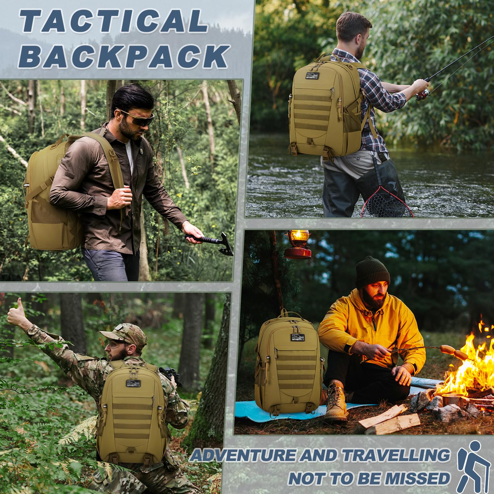 RAINSMORE Military Tactical Backpack Large Hiking Camping Rucksack 40L Water Resistant Molle Hunting Trekking Rucksack Black