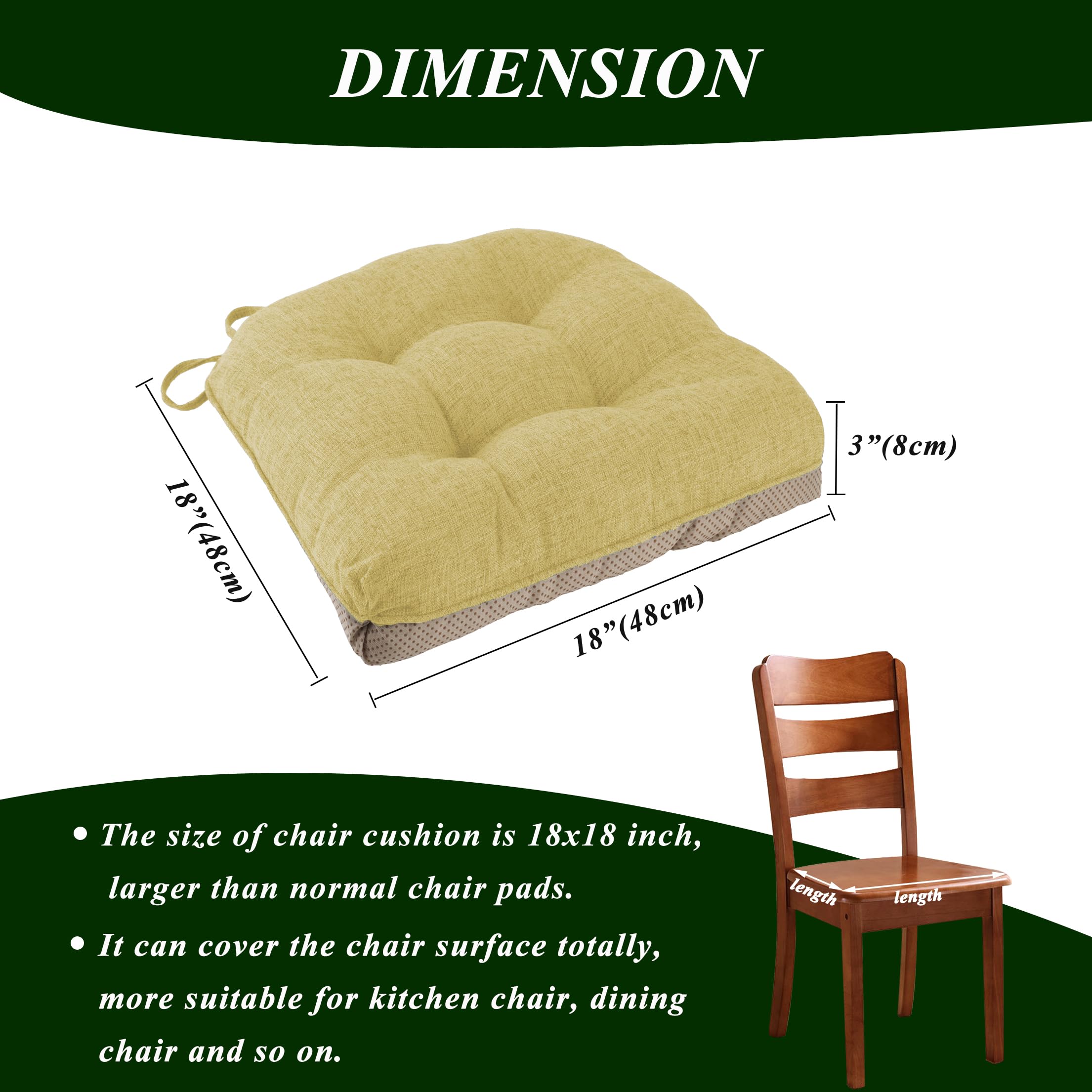 FlyGulls Non Slip Chair Cushions for Dining Chairs Set of 4 Kitchen Chair Cushions 18"x18"x3" Turfted Chair Pads Comfortable and Soft Seat Cushion