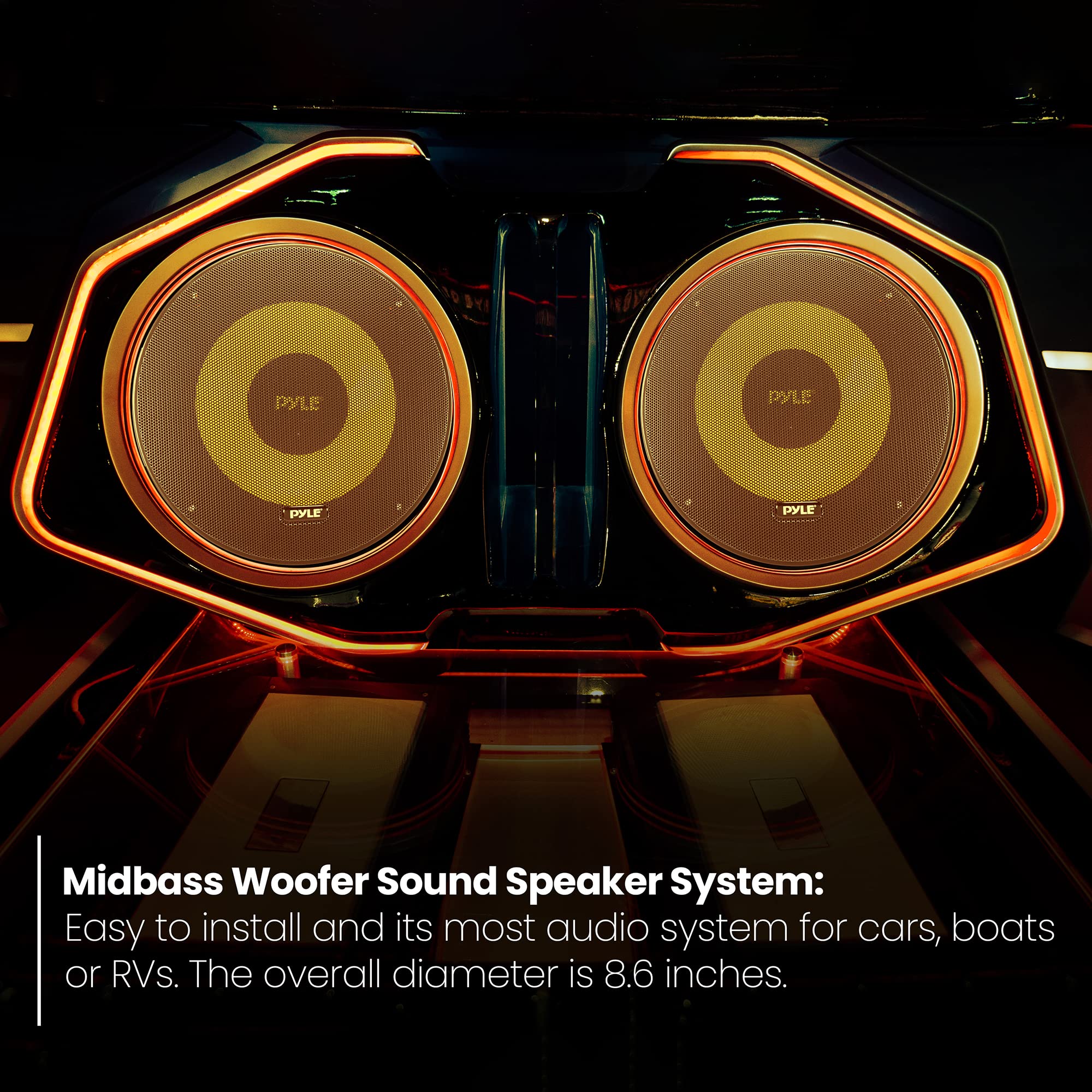 Pyle Car Midbass Speaker System - Pro 8 Inch 400 Watt 4 Ohm Auto Mid-Bass Component Poly Woofer Audio Sound Speakers For Car Stereo w/ 40 Oz Magnet, 50Hz-5KHz Frequency, 3.58” Mount Depth - PLG81