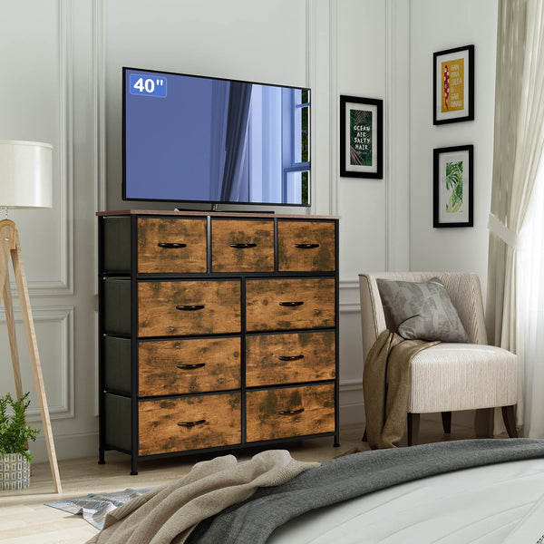 LYNCOHOME Chest of Drawers, Bedroom Drawers, Fabric Dresser with Wood Top and Large Storage Space, Easy to Assemble, for Bedroom, Living room, Kids