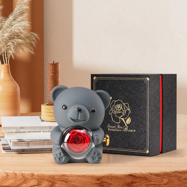 Ariceleo Romantic Teddy Bear with Preserved Rose - Hidden Jewelry Box and Heart-Shaped Necklace - Unique Gift for Her - Valentine's Day, Mother's Day,