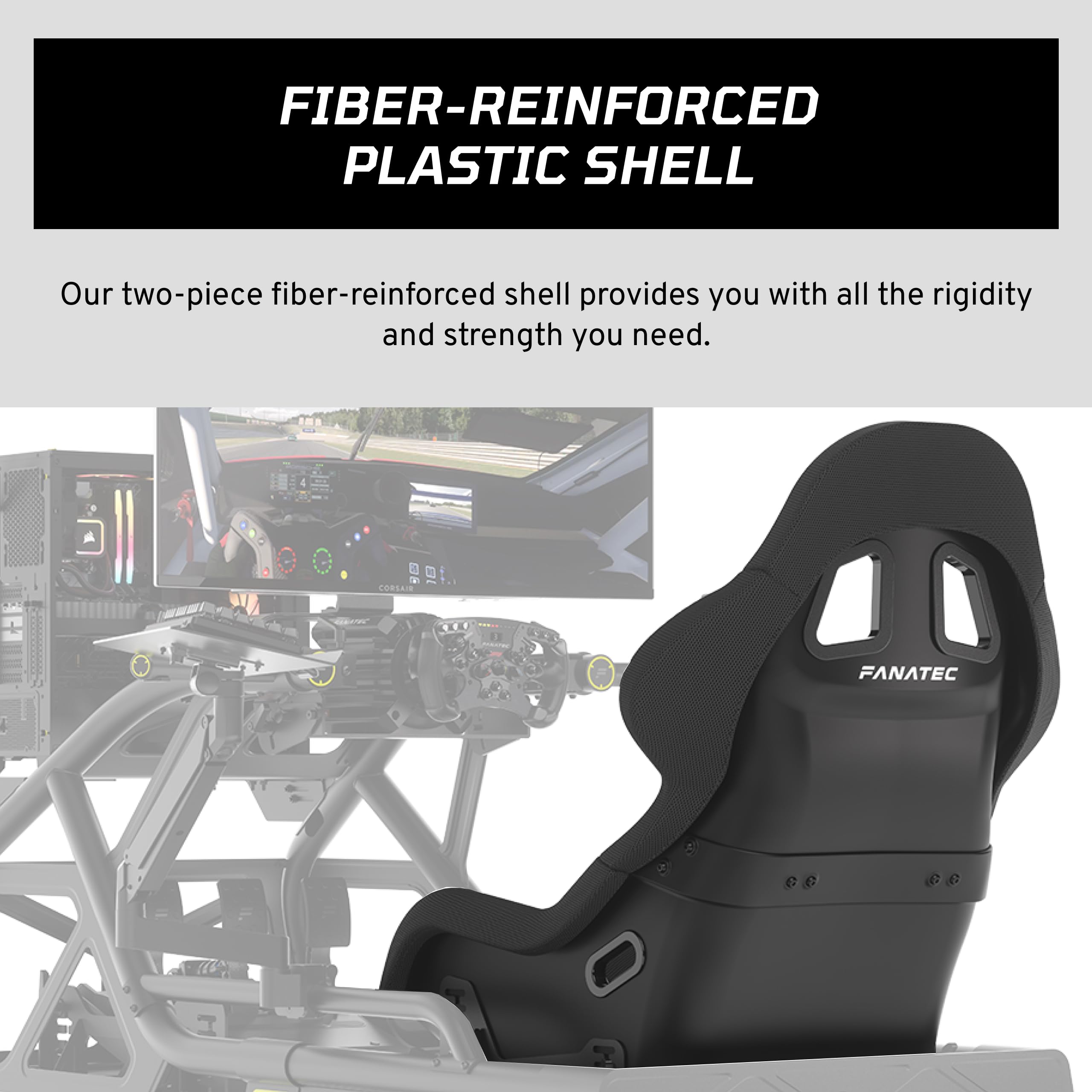 Fanatec ClubSport GT Sim Racing Cockpit Seat – Rigid and Durable, Fiber-Reinforced Shell, Padded Foam, Breathable Fabric, Lumbar Support – Black