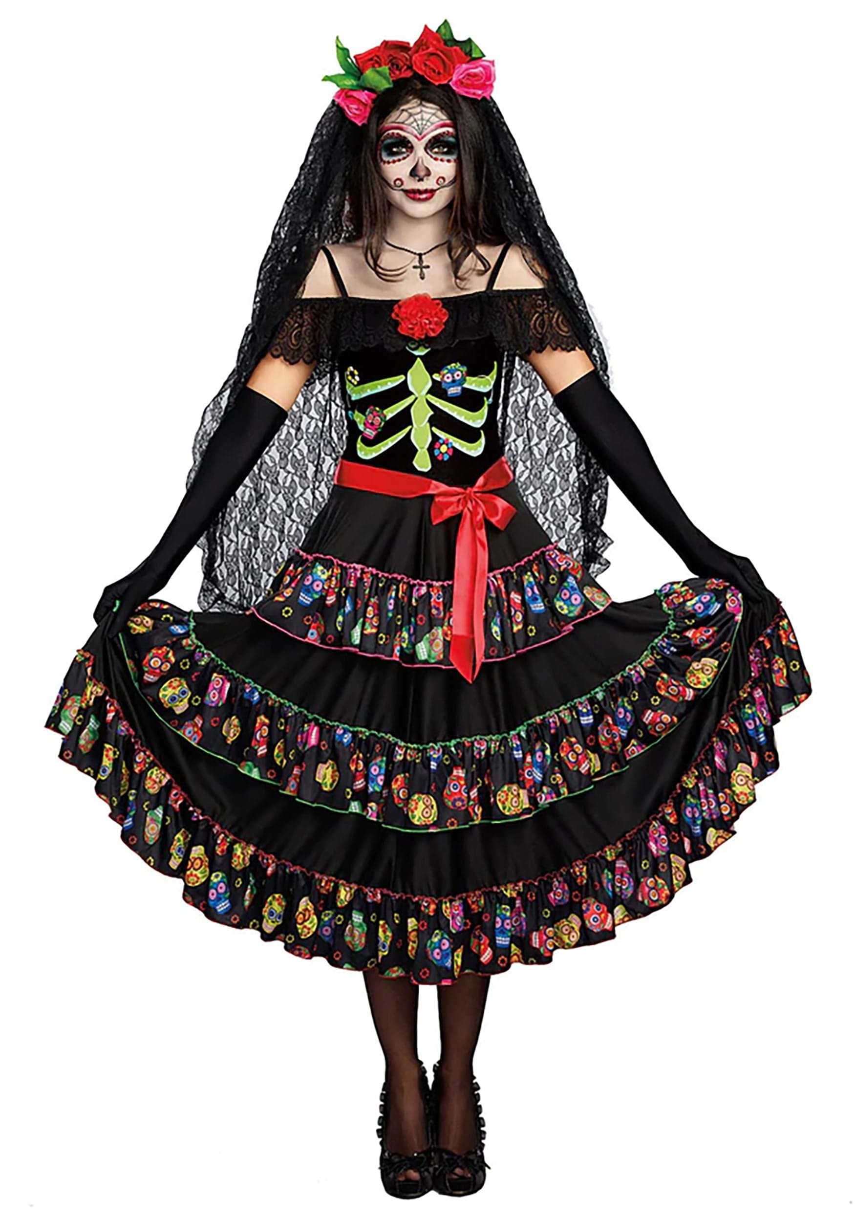 Dreamgirl 10680 Lady of the Dead or Calavera Catrina, womens, Multi, XL
