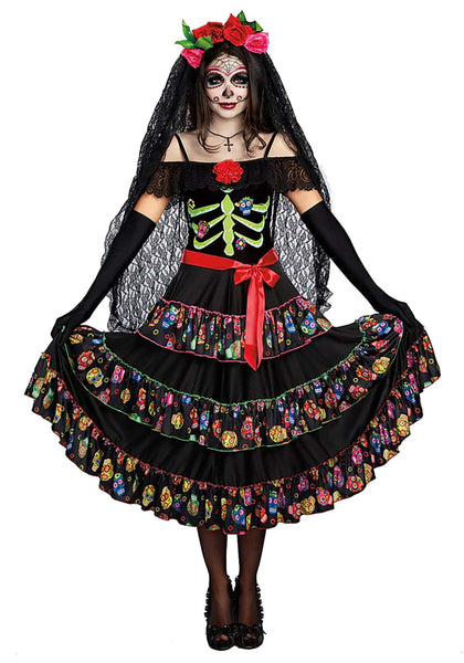 Dreamgirl 10680 Lady of the Dead or Calavera Catrina, womens, Multi, XL