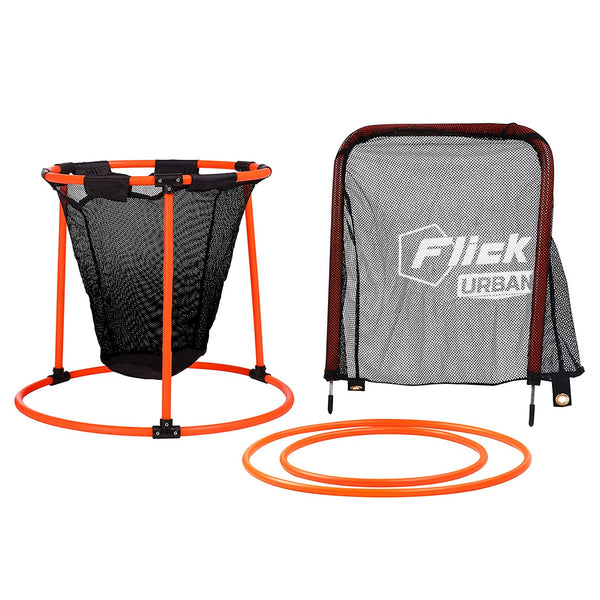 FLICK Urban Multi Skills Set ? 4-In-1 Football Training Equipment Set ? Football Goal Target Precision Rings, Portable Accuracy Target Net and Target