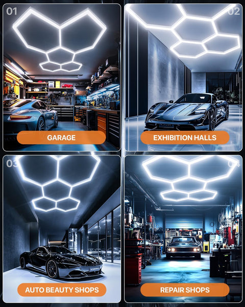 Lphianx Hexagon Led Garage Light, 25 Pack Hex Lighting, 200w 30000lm 6500k Hexagon Lights, for Garage, Basement, Warehouse, Car Beauty Salon, Hexagon Led Lights