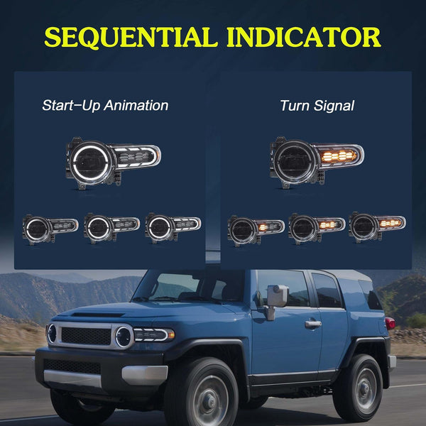 VLAND LED Headlights Compatible with 2007-2017 Toyota FJ Cruiser, Front Light with Startup Animation, Headlamp with Sequential Turn Signal
