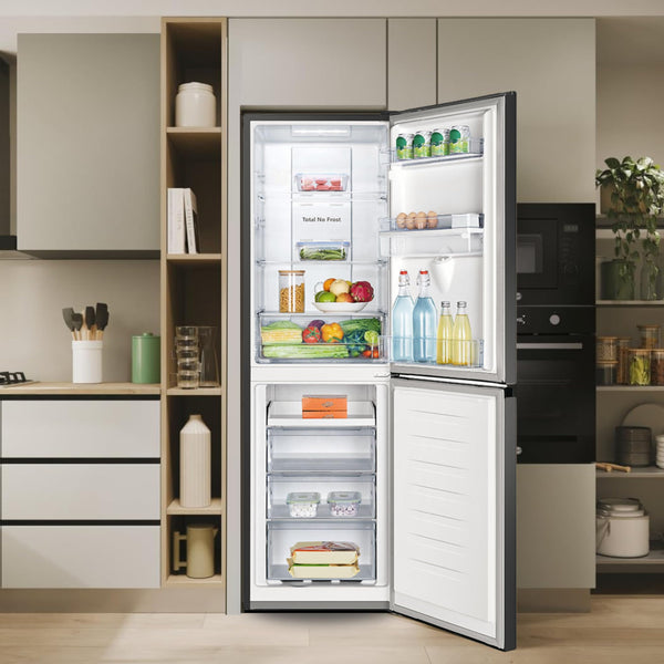 Teknix FFH1825WB 55cm Freestanding 50/50 Fridge Freezer - 256 Litre Capacity - Total No Frost - Non-plumbed Water Dispenser - Black, H182.5 x W55 x D56.2 (cm)