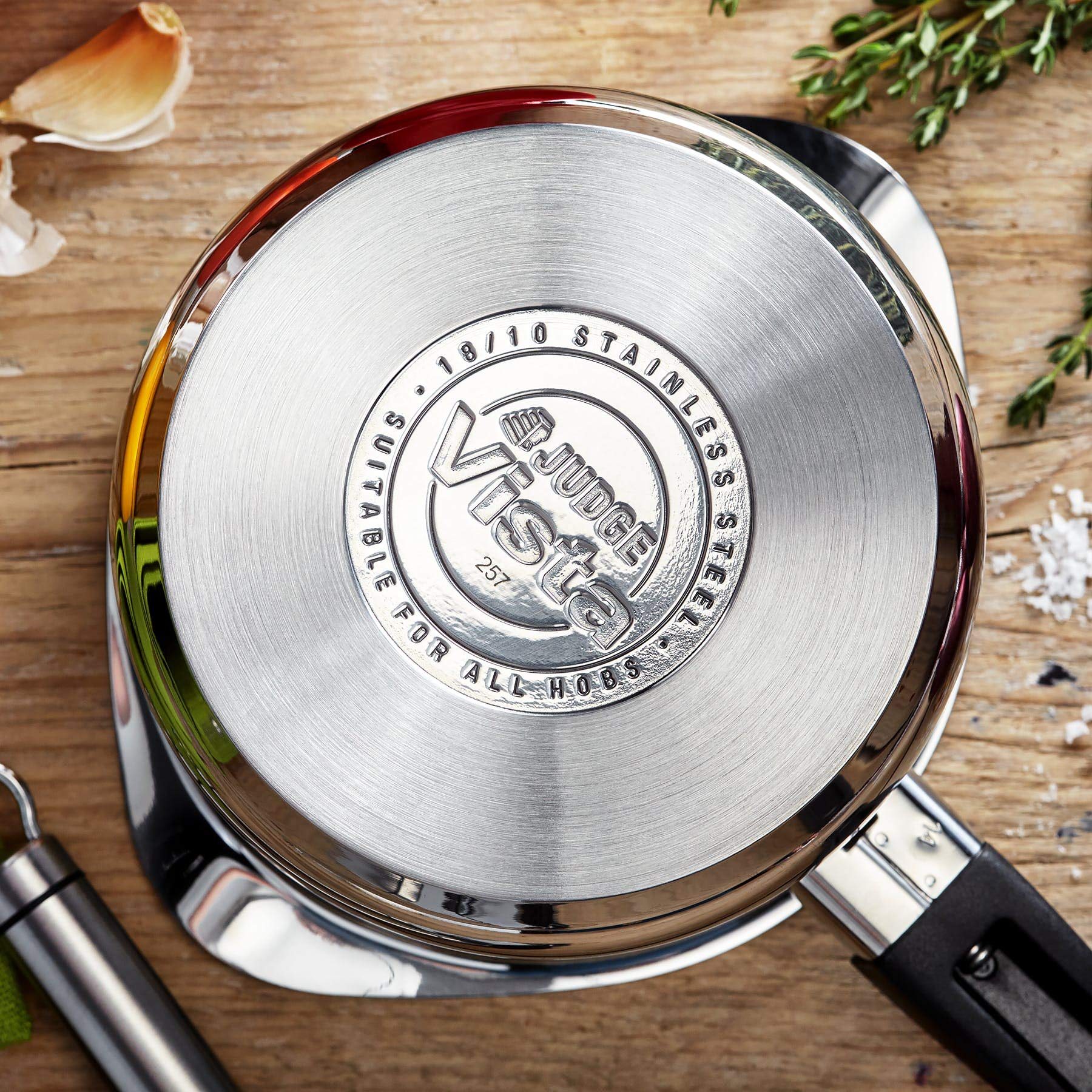 Judge Vista Stainless Steel Non-Stick Large Saucepan with Pouring Lip 18cm 2.1L Shatterproof Glass Strain & Pour Lid, Induction Ready, Oven Safe, 25