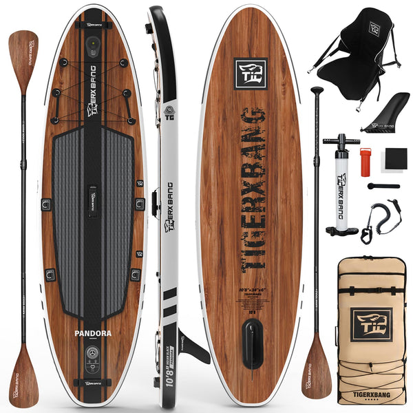 TIGERXBANG Paddle Board, 10.8' Stand Up Paddleboarding with Premium Complete Inflatable SUP Accessories, Extra Wide Paddleboards for Adults & Kids-Pandora Collection