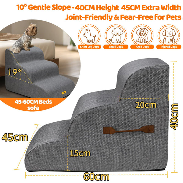 Gimars 30D High-Density Foam & Extra-Wide, Stable 3-Step Dog Stairs, 40cm High Pet Stairs with Washable Cover & Non-Slip Base, Portable Ramp for Small Dogs to Sofa, Bed, Couch, Car
