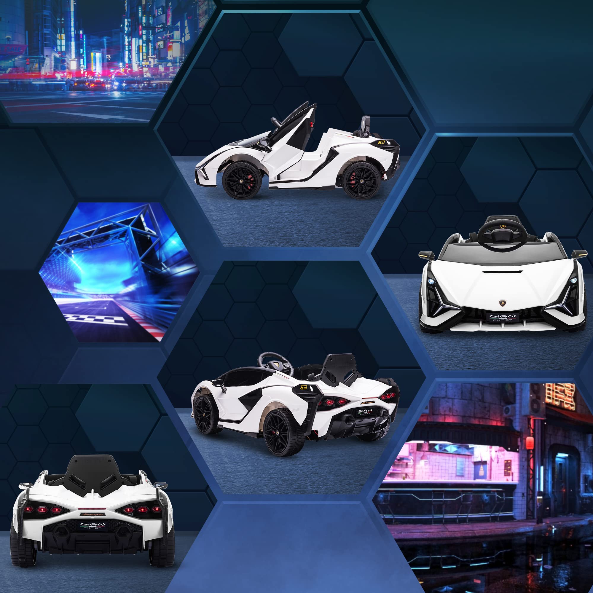 HOMCOM Lamborghini Sian Licensed 12V Kids Electric Ride On Car 2 Motors Toy Car with Remote Control Music Lights MP3 for 3-5 Years Green