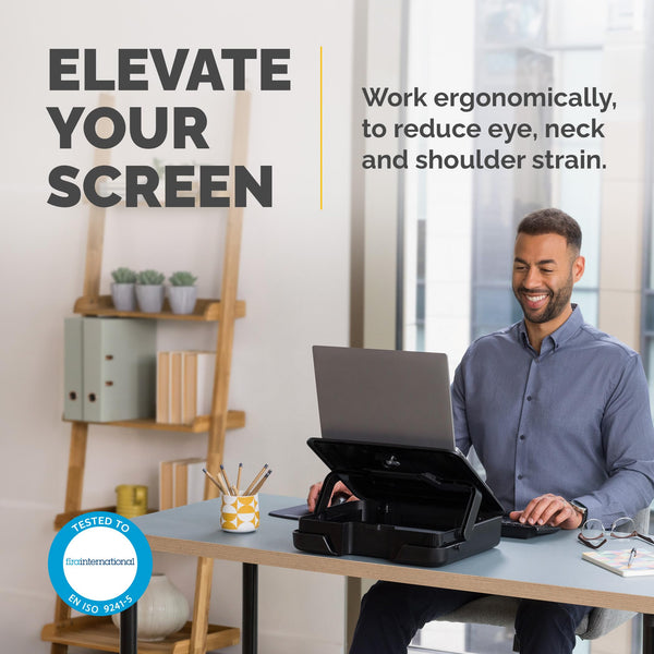 Fellowes Portable Laptop Stand Carry Case - Breyta 2-in-1 Design with 5 Height Adjustments - Ideal for Hybrid Work - 100% Recyclable - Black