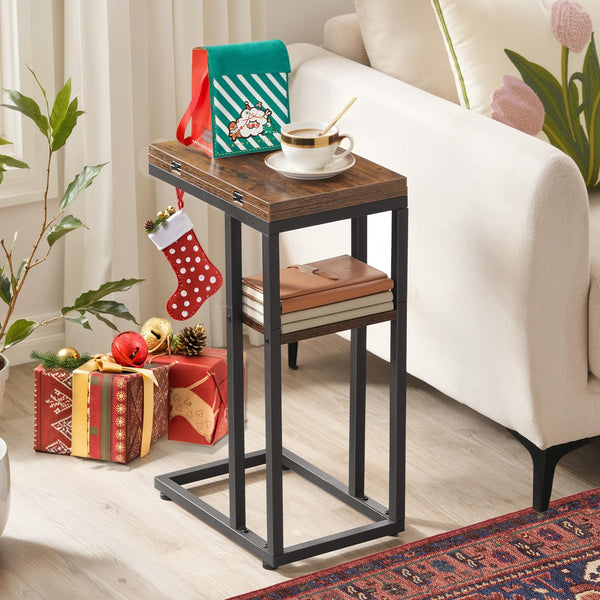 HOOBRO C Shaped Side Table, Foldable Sofa Side Table, Bedside Snack Table, Laptop Holder Table for Sofa, Small Spaces, Small Coffee Table, Living