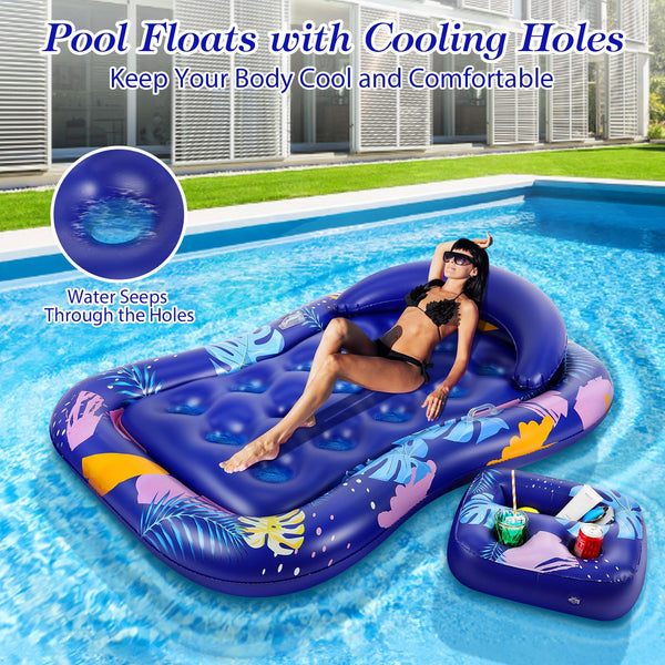 MoKo Pool Floats Adult, Floating Bed with Ice Bar, Tanning Bed Pool Raft Inflatable Lounger with Drink Holder Tanning Chair Inflatable Pool Toys for Party Beach Backyard