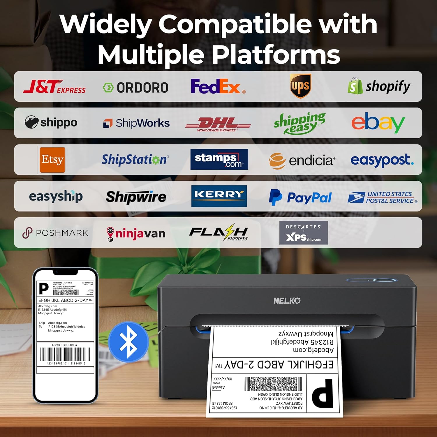 Nelko Bluetooth Thermal Label Printer, Wireless 4x6 Shipping Label Printer for Small Business, Support Android, iPhone and Windows, Widely Used for Amazon, Ebay, Shopify, Etsy, USPS 1 pack