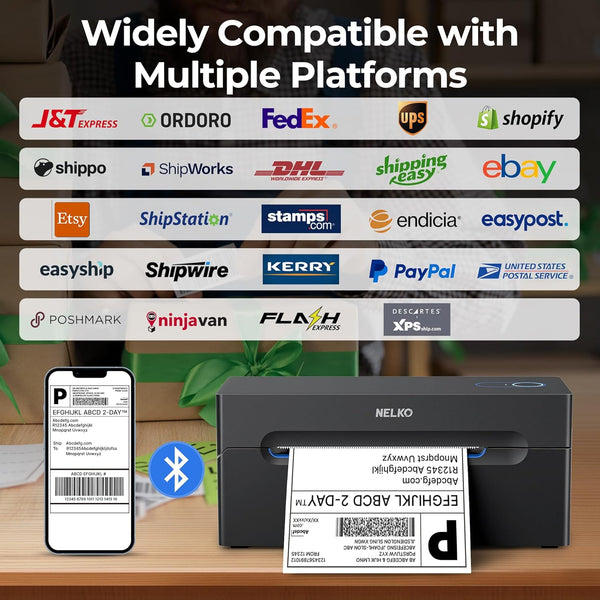 Nelko Bluetooth Thermal Label Printer, Wireless 4x6 Shipping Label Printer for Small Business, Support Android, iPhone and Windows, Widely Used for Amazon, Ebay, Shopify, Etsy, USPS 1 pack