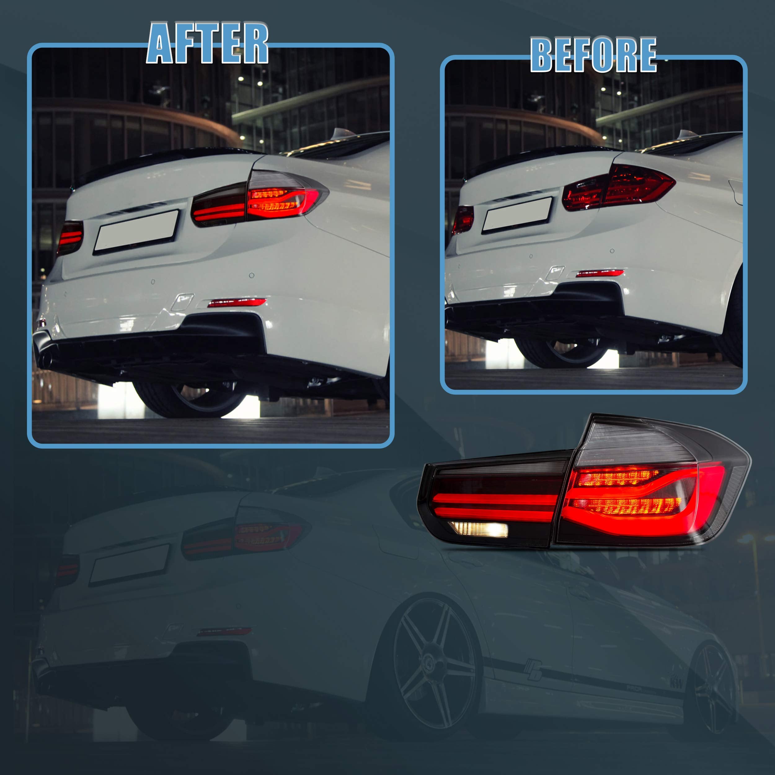 VLAND OLED Rear Lights Compatible with 2013-2018 BMW 3 Series F30 F35 F80 320i 328i 335i Sedan (Not for F31 F34), Tail Lights with Sequential Indicators, E-mark, Red