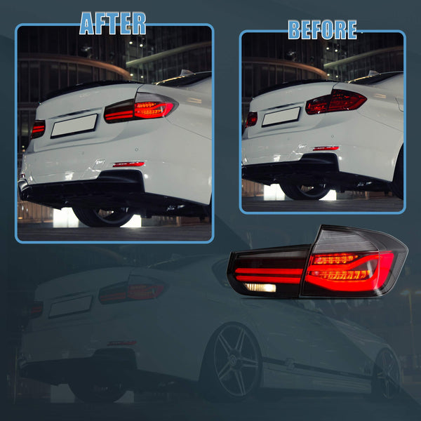 VLAND OLED Rear Lights Compatible with 2013-2018 BMW 3 Series F30 F35 F80 320i 328i 335i Sedan (Not for F31 F34), Tail Lights with Sequential Indicators, E-mark, Red