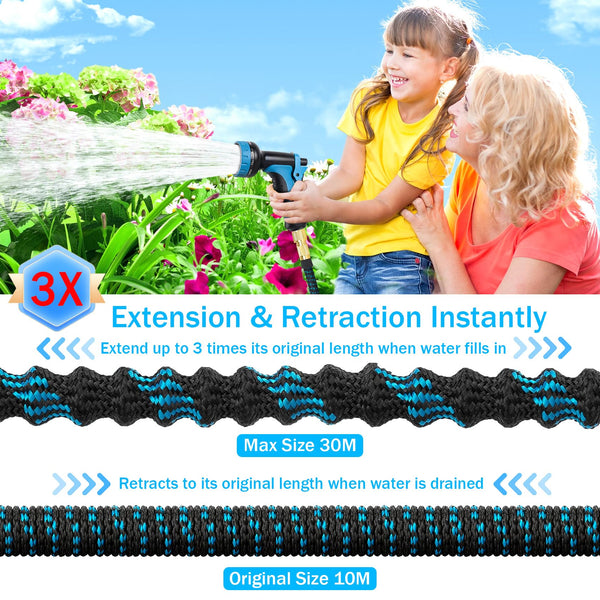 Expandable Garden Hose Pipe 30m 100ft, Hosepipes for Garden Water Hose with 10 Functions Spray Gun, 3/4" 1/2" Connector, Expanding Magic Hose