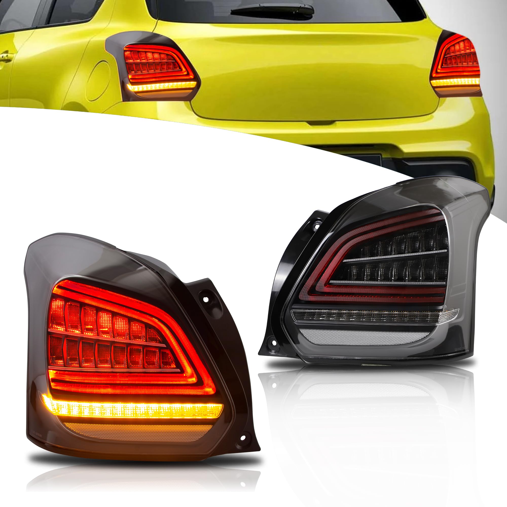VLAND LED Rear Lights compatible with Swift 2017-2021, w/Amber Sequential Indicator, Passenger & Driver Sides - Clear