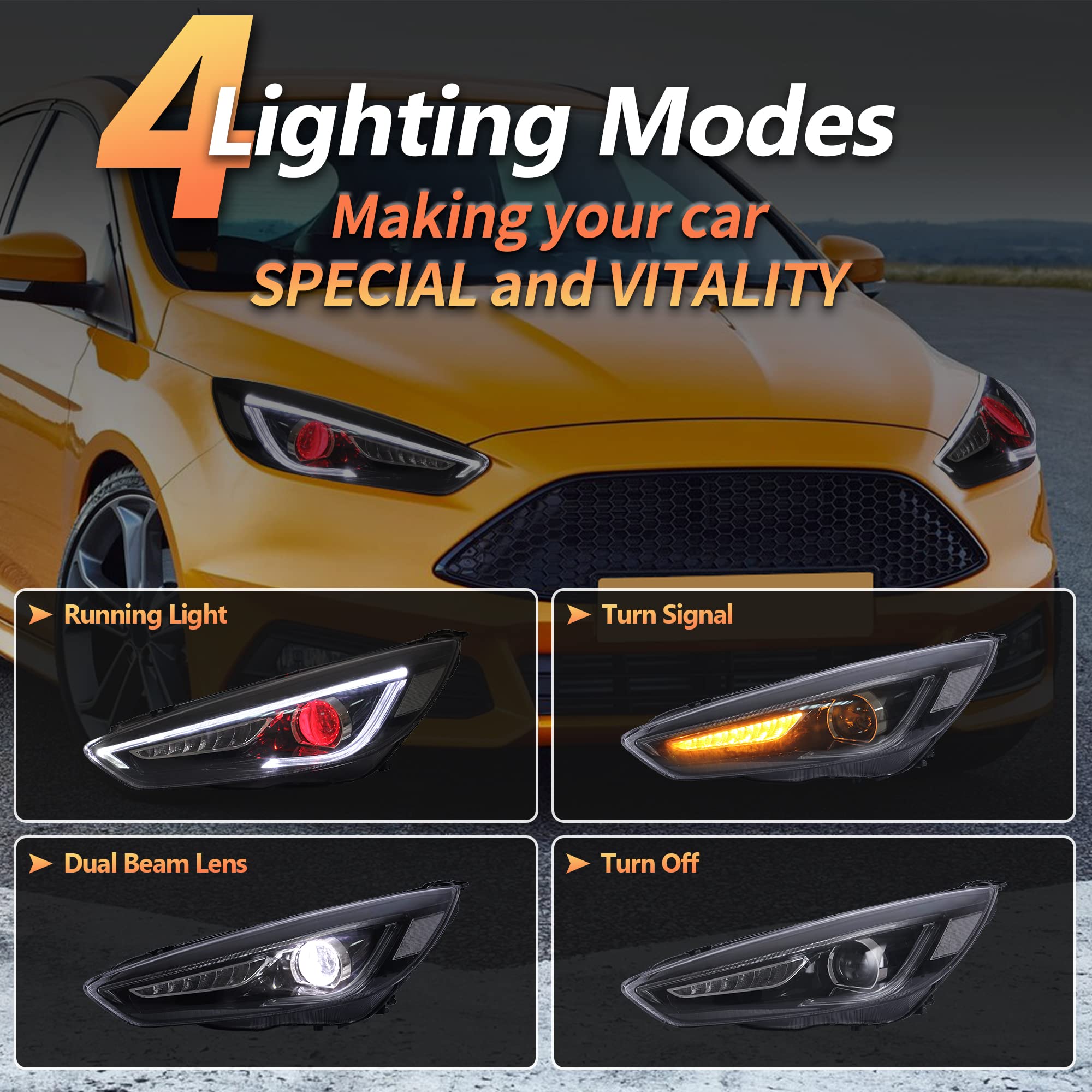 VLAND Headlights for Focus MK3 ST RS 2015-2018 Front Lights (Q5 Lens)