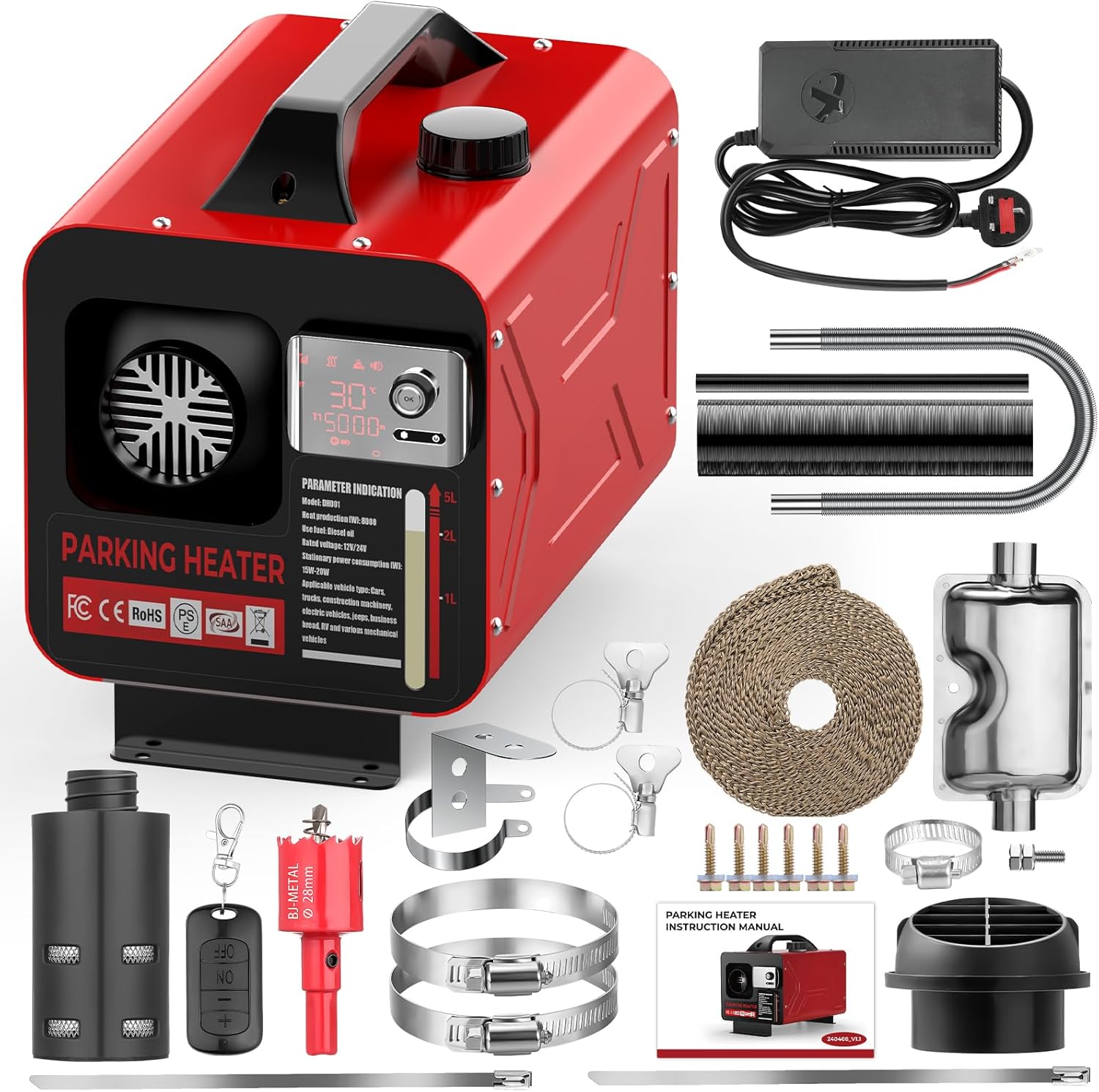 GEARLASSO Diesel Heater 8KW 12V/24V, All in One Air Parking Heater APP Control, Remote Control LCD Display, Fast Heating Low Noise for RV Boat Car Garage Home Tent Truck