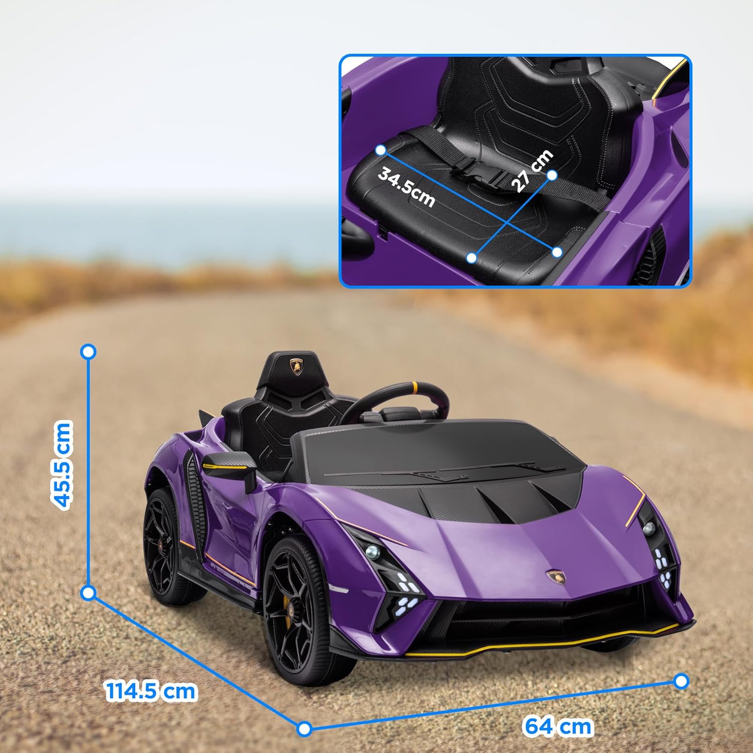 AIYAPLAY 12V Lamborghini Autentica Licensed Kids Electric Car with Butterfly Doors, Ride on Car with Remote Control, 4 Suspension Wheels, Soft Start, LED Lights, Music, Horn, Grey