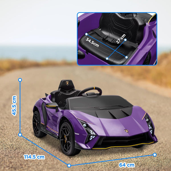 AIYAPLAY 12V Lamborghini Autentica Licensed Kids Electric Car with Butterfly Doors, Ride on Car with Remote Control, 4 Suspension Wheels, Soft Start, LED Lights, Music, Horn, Grey