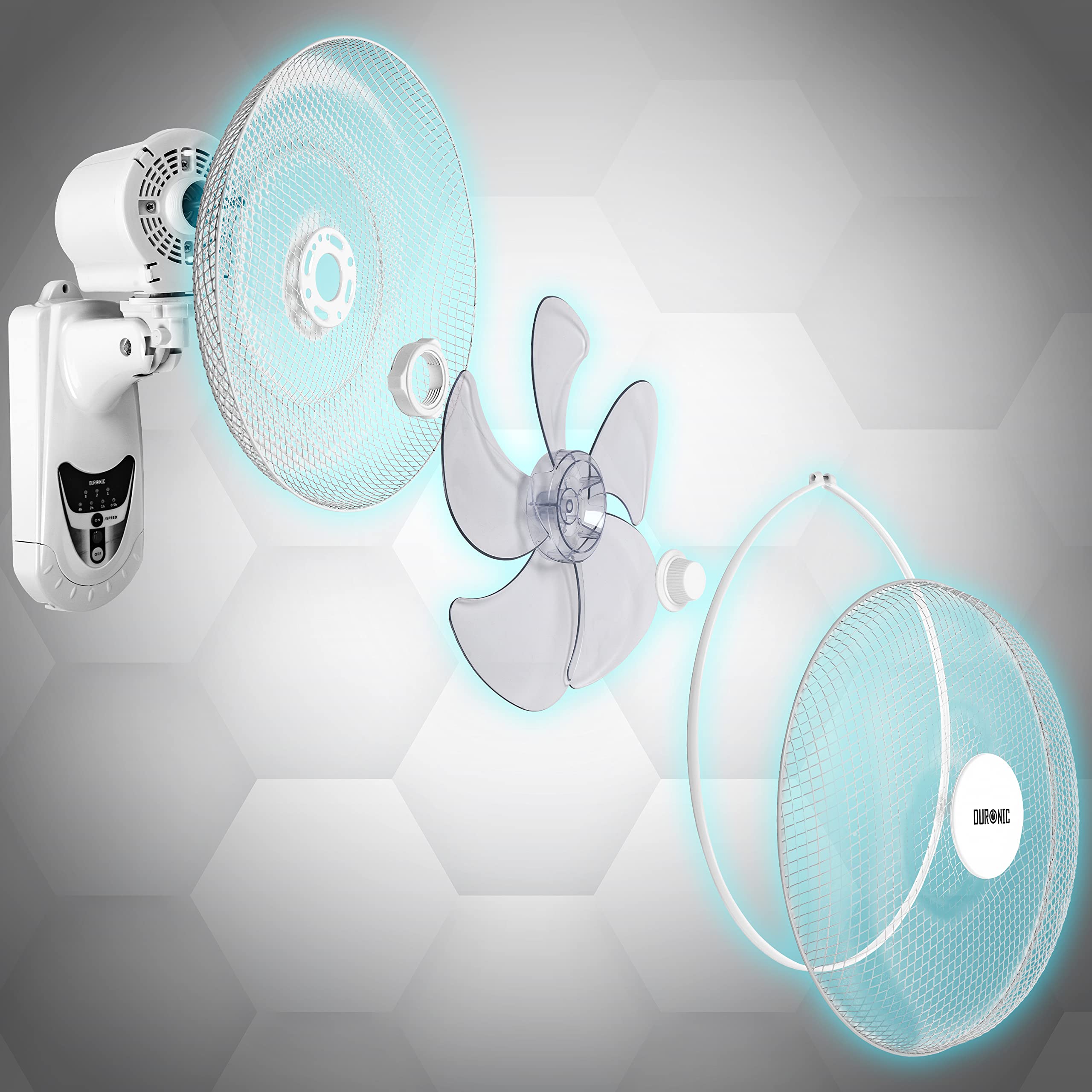 Duronic FN55 WE Wall Fan 60W 5 Blades, 40 cm Oscillating Head with Timer 3 Speeds Remote Control Powerful and Silent Motor Sliding Wall Bracket