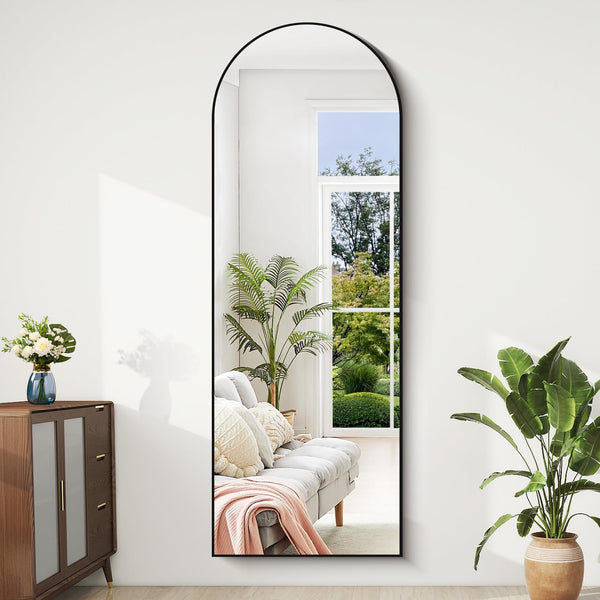 BONEWEI Arched Full Length Mirror, 161x52cm Full Body Free Standing Mirror Black Aluminium Frame, Large Floor Mirror Standing Hanging or Leaning