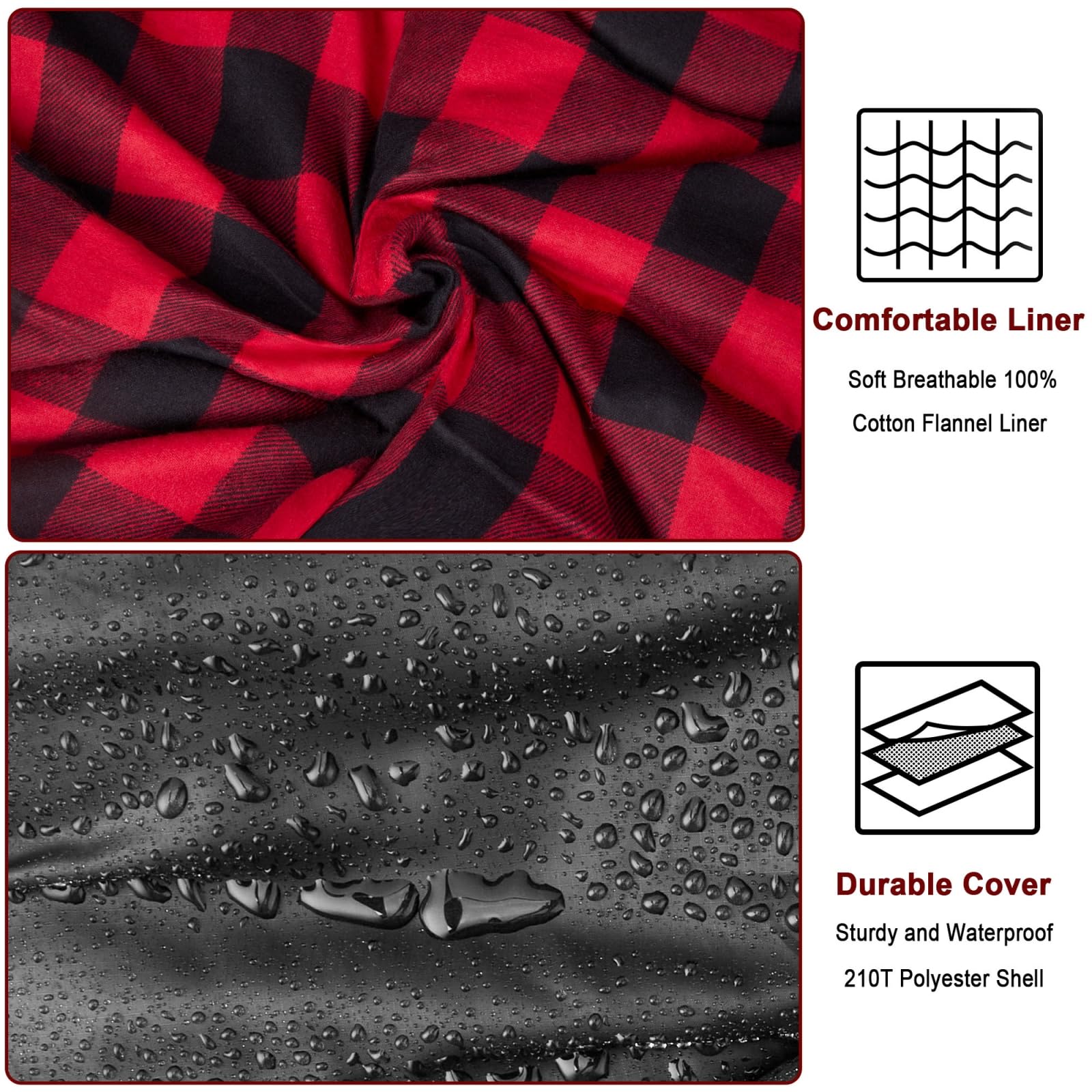 FORINBUY Winter Cotton Flannel Double Sleeping Bag for Adults - 0 degree Queen Size 2 Person Sleeping Bag, Waterproof & Warm for Cold Weather, Ideal for Couples, Family Camping & RV Travel