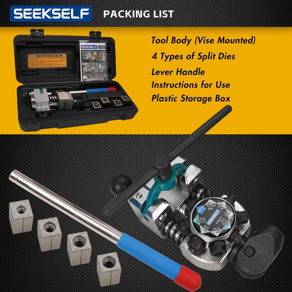 SEEKSELF Professional Brake Line Flaring Tool Kit for 45 Degree Single, Double and Bubble Flares, 3/16", 1/4", 5/16", 3/8" and 4.75mm Steel Copper Metal Tubing, Black