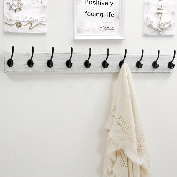 Dseap Coat Rack Wall: 97cm Long, Patented, Heavy-Duty, 10-Double-Hooks Wooden Wall Mounted Coat Rack Coat Hanger Hook Rail for Winter Coats Hat Jacket
