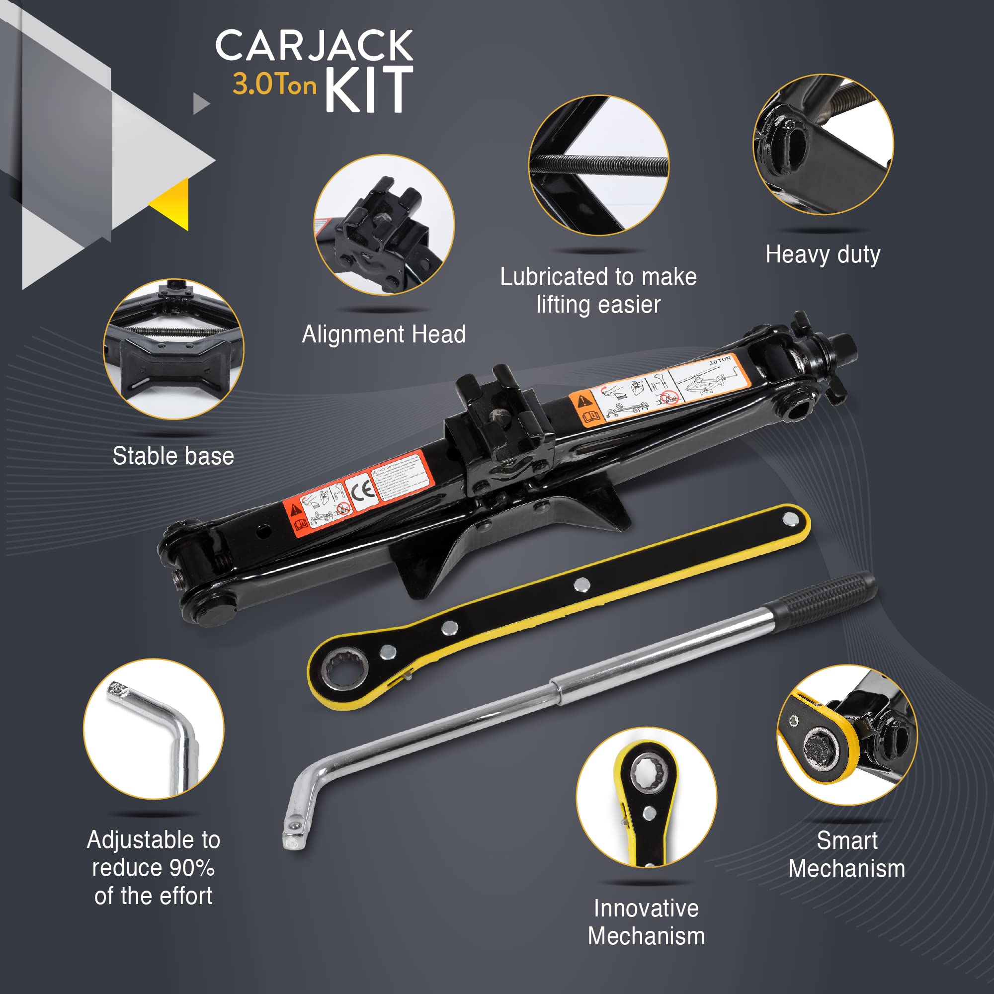 Car Jack Kit | Scissor Jack for Car 1.5 Ton (3,300 lbs) - Tire Jack Tool Kit | Portable, Ideal for SUV and Auto - Universal Emergency Kit with Lug Wrench | Heavy Duty Material